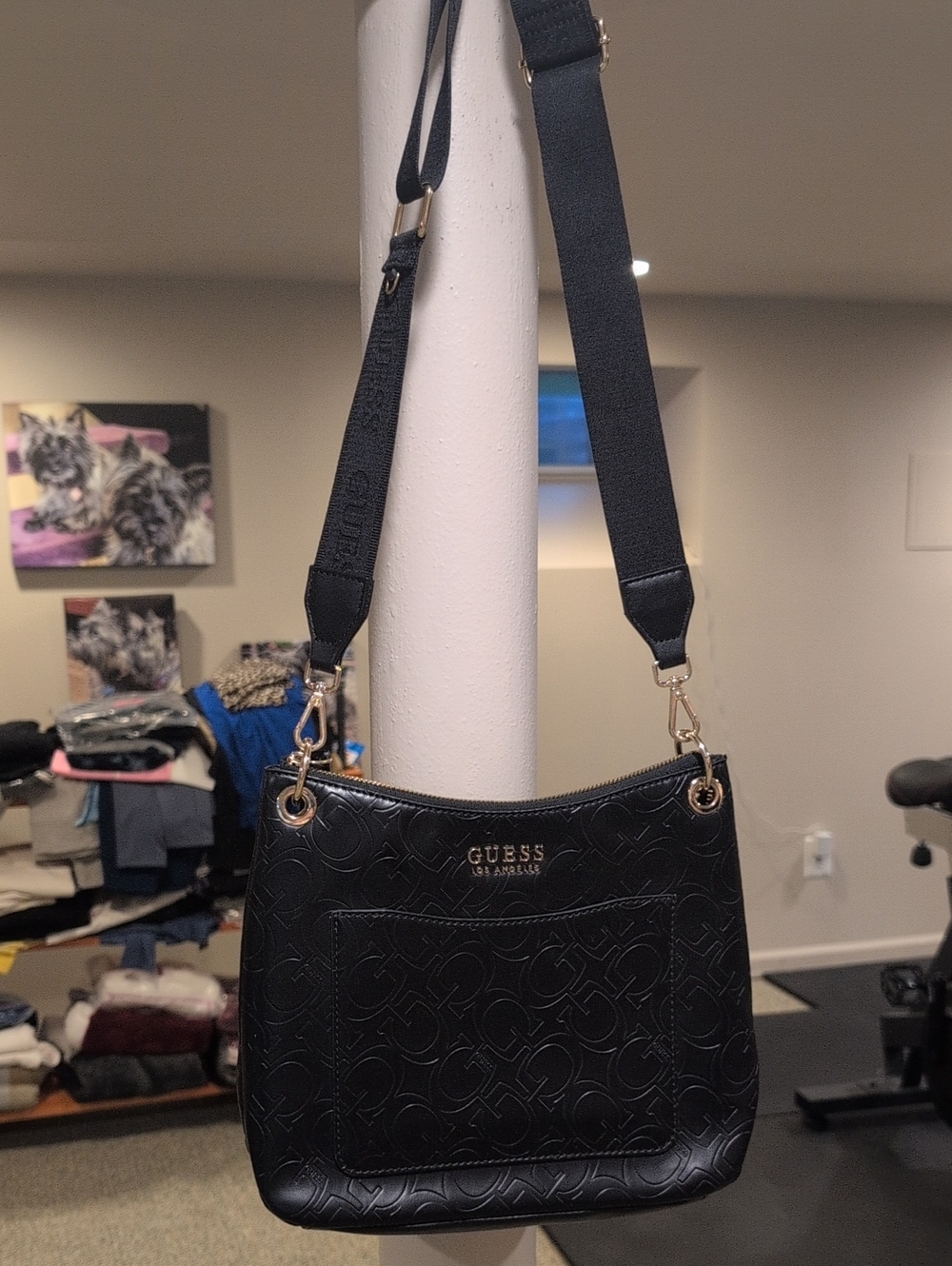 Guess Black Embossed Logo Convertible Crossbody Shoulder Bag NWOT